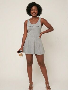 Gray Sleeveless Dress with Minimalism Print write Small